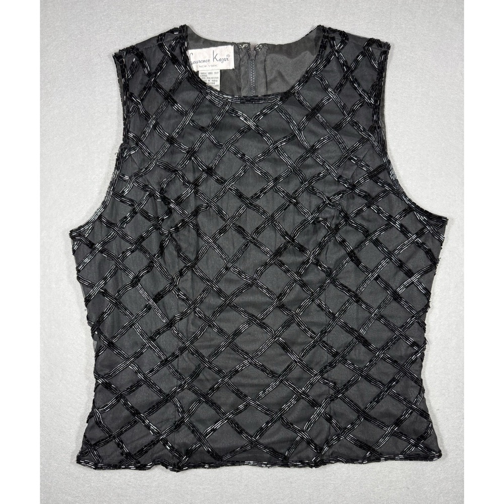 VTG Laurence Kazar Black Beaded Lattice Tank Size M Whimsigoth Ren Faire Luxury